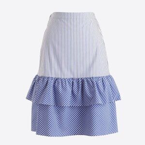 J. Crew Blue White Striped Tiered Ruffle Skirt 0